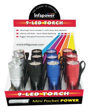 9-LED Aluminium Torch, Pack 12