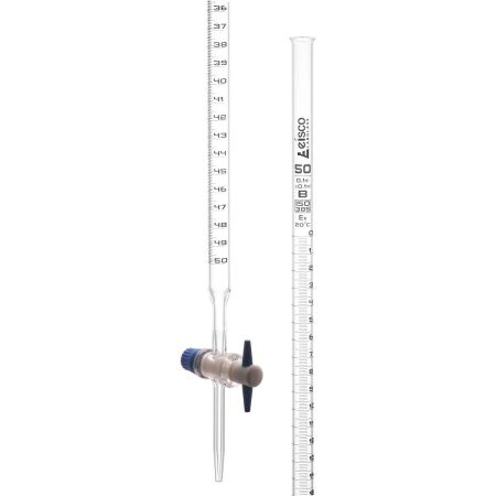 Burette, PTFE Stopcock , Black Graduations, 50 mL