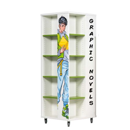 Everna™ Mobile Graphic Novels Tower H1700mm - Kiwi Green Shelves