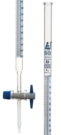 Schellbach Burette, PTFE Stopcock, Blue Graduations