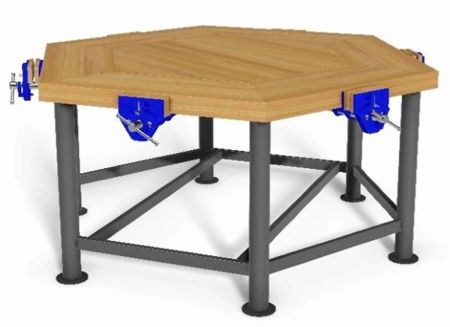 Craftwork Bench - Hexagonal (1600mm) - Beech Top - 6 x 7inch Woodwork Vices