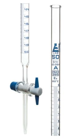 Burette, PTFE Stopcock, Blue Graduations, Class A, 50 mL