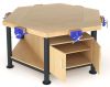 Craftwork Bench - Hexagonal (1600mm) - Beech Top - 6 x 7inch Woodwork Vices - Full Size Cupboard