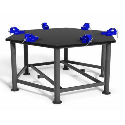 Craftwork Bench - Hexagonal (1600mm) - Phenolic Top - 6 x Metalwork Vices