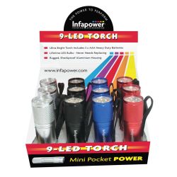 9-LED Aluminium Torch, Pack 12