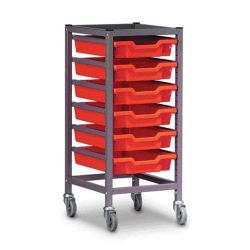 Trolley, 1 Column, 6 Flame Red Trays