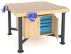 Craftwork Bench (1200 x 1200mm) - Beech Top - 4 x 7inch Woodwork Vices - Leg Room Cupboard